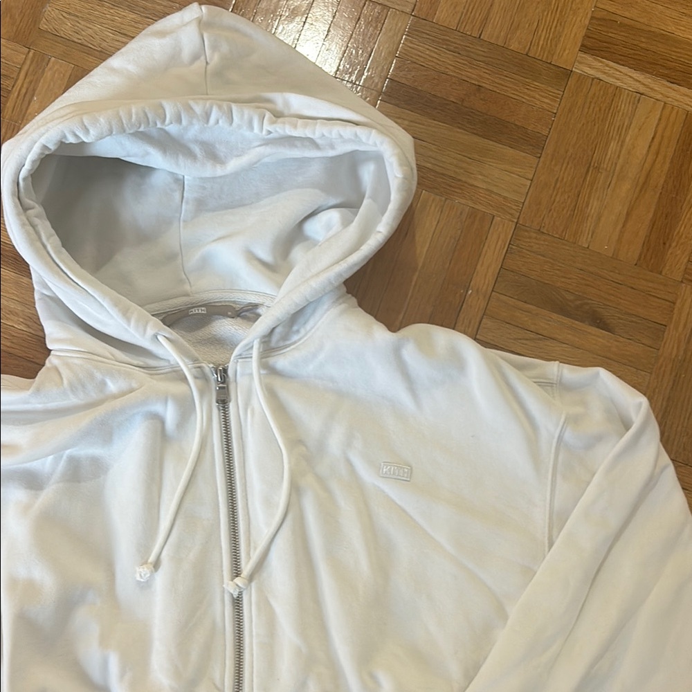 KITH Cropped White Zip-Up Hoodie